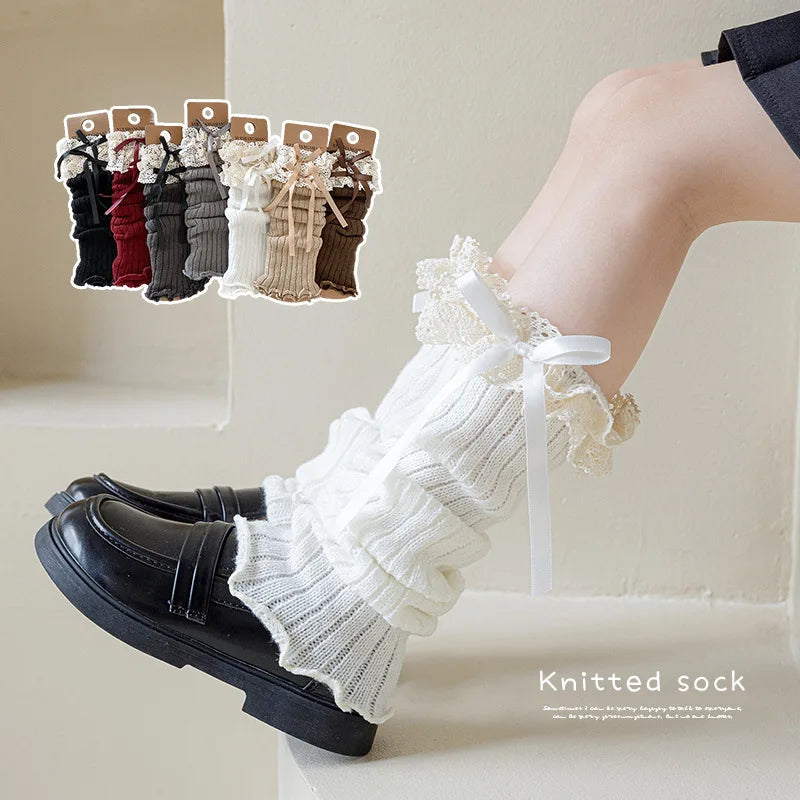 Lace-Ribbon Ballet Leg Warmers
