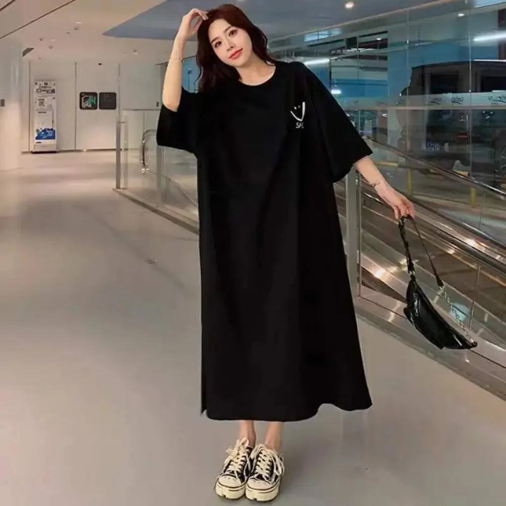 Women's Loose T-Shirt Midi Dress – Casual Everyday Comfort