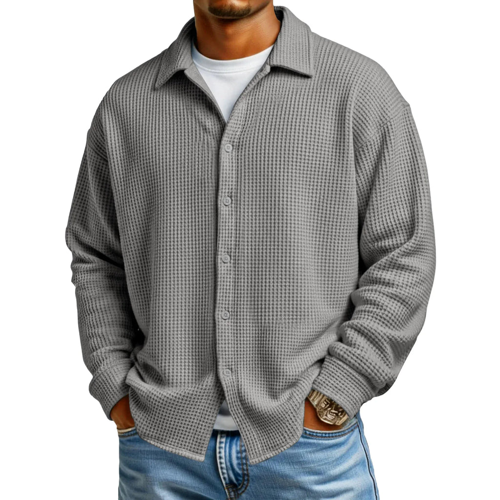 Men's Waffle Texture Button-Down Shirt