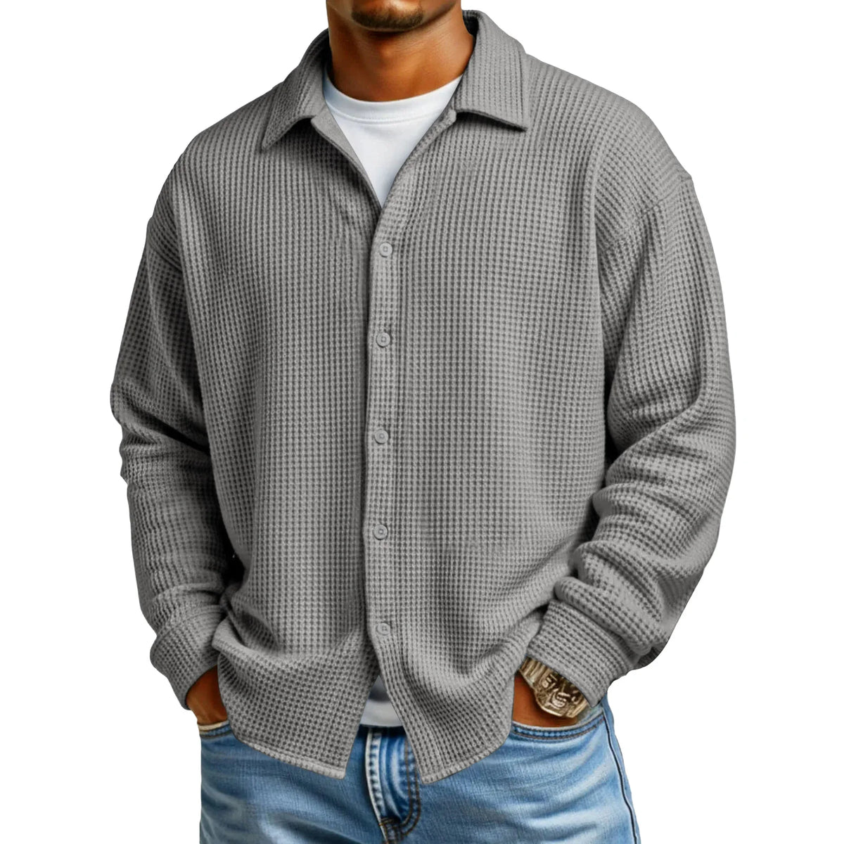 Men's Waffle Texture Button-Down Shirt