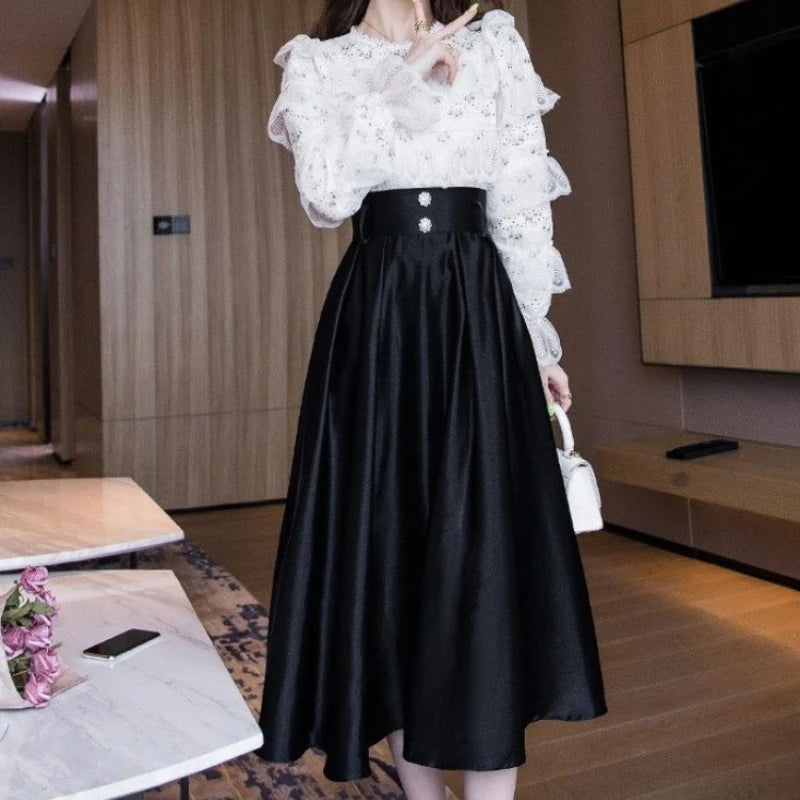 Women's Black High-Waist Midi Skirt