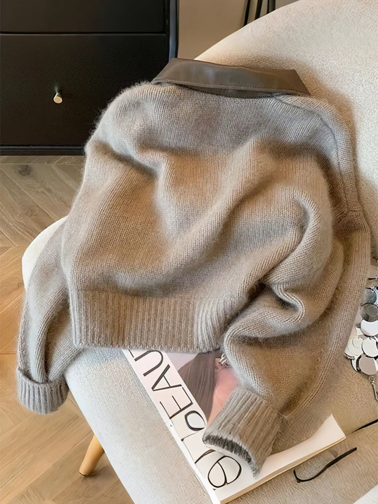 Women's Patchwork Zipper Cropped Cardigan