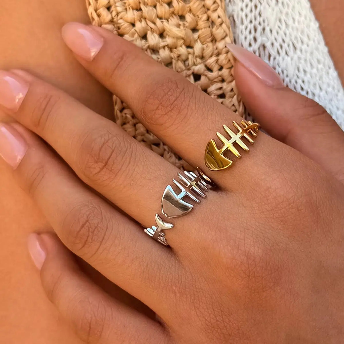 Women's Dainty Fish Bone Open Ring – Minimalist Stackable Style