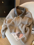 Women's Patchwork Zipper Cropped Cardigan