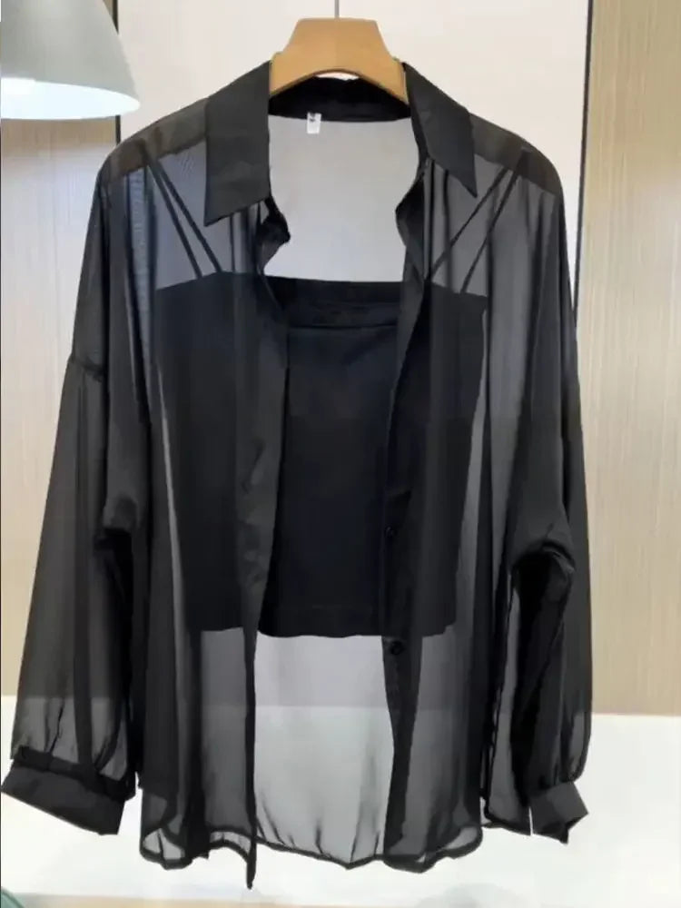 Plus Size Ice Silk Sheer Chiffon Blouse