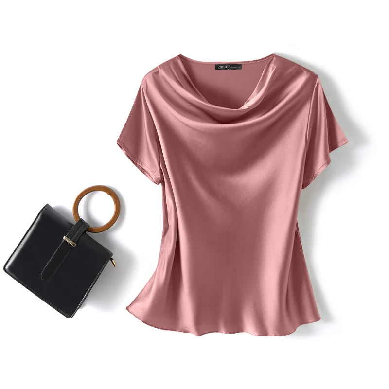 Satin Short-Sleeve Blouse (ZANZEA)