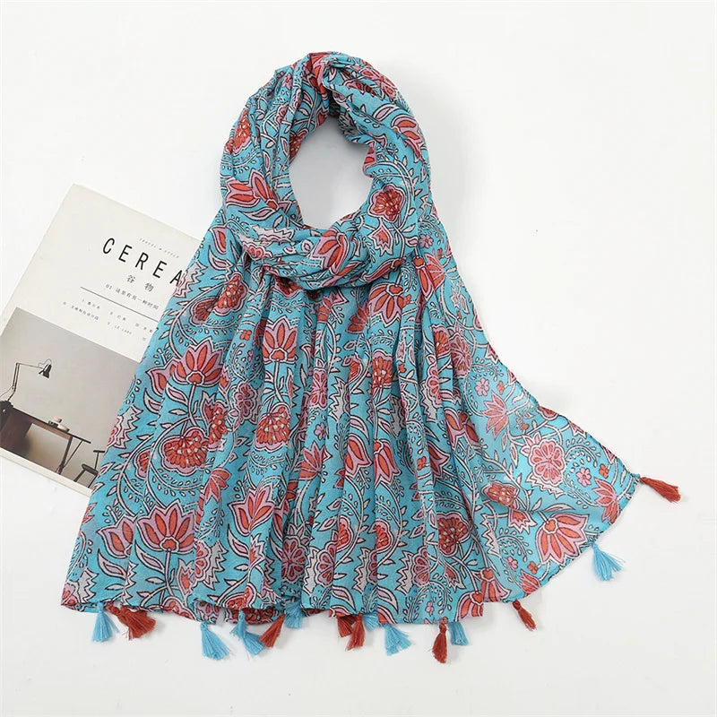 Aztec Floral Tassel Shawl Wrap