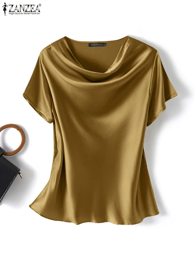 Satin Short-Sleeve Blouse (ZANZEA)