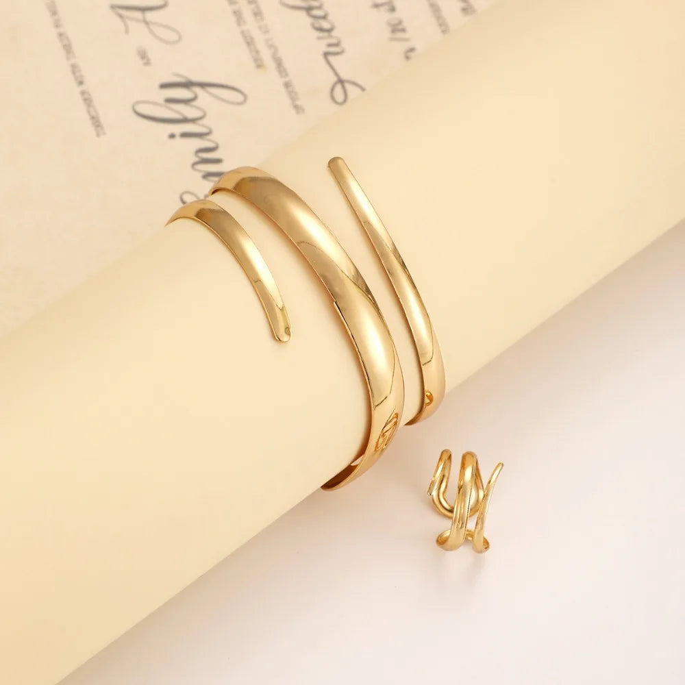 Women's Gold Geometric Bracelet & Ring Set