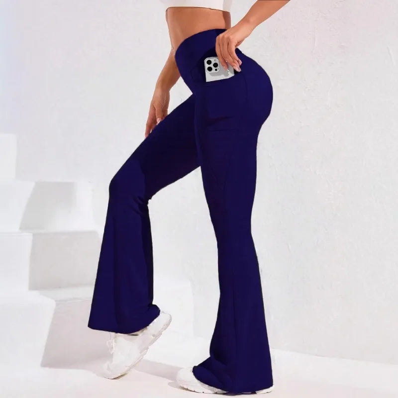 Women's High-Waist Flare Yoga Pants with Pockets