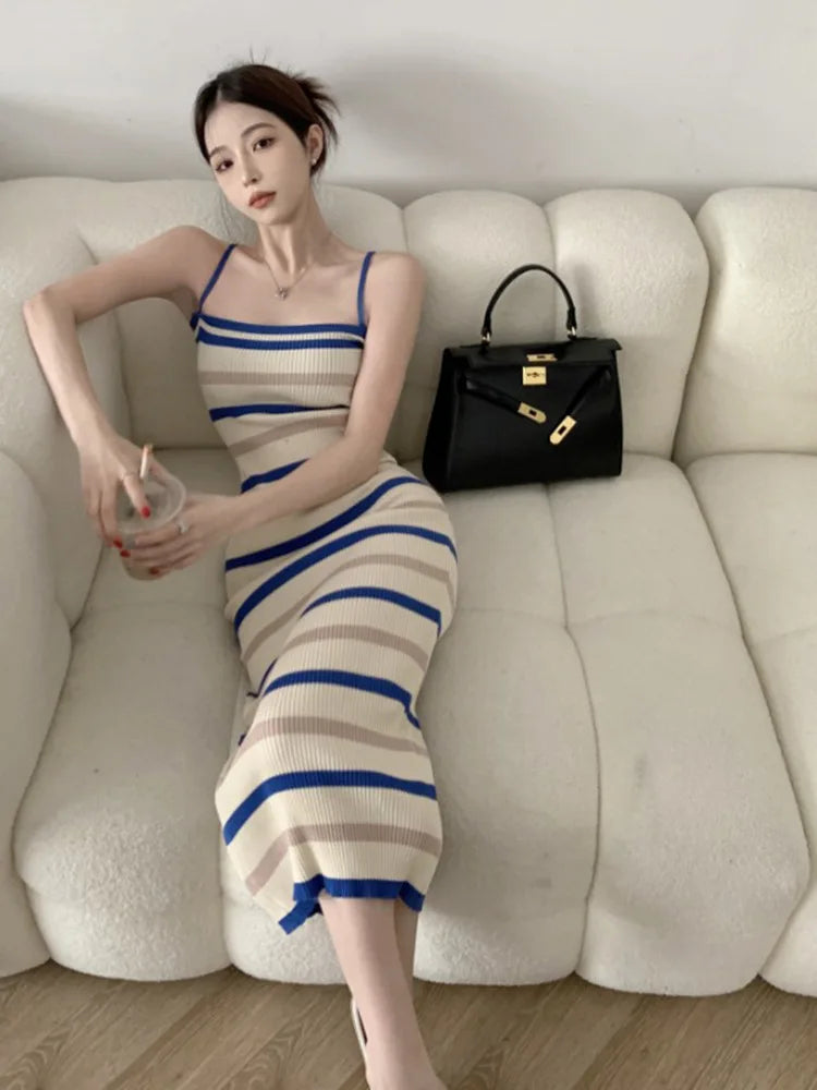 Women's Striped Knit Camisole Midi Dress – Sleek Everyday Style