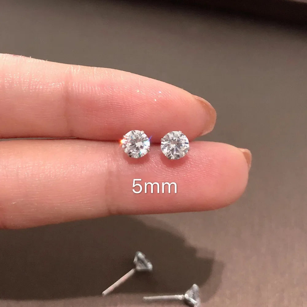 Sterling Silver Tiny Crystal Stud Earrings