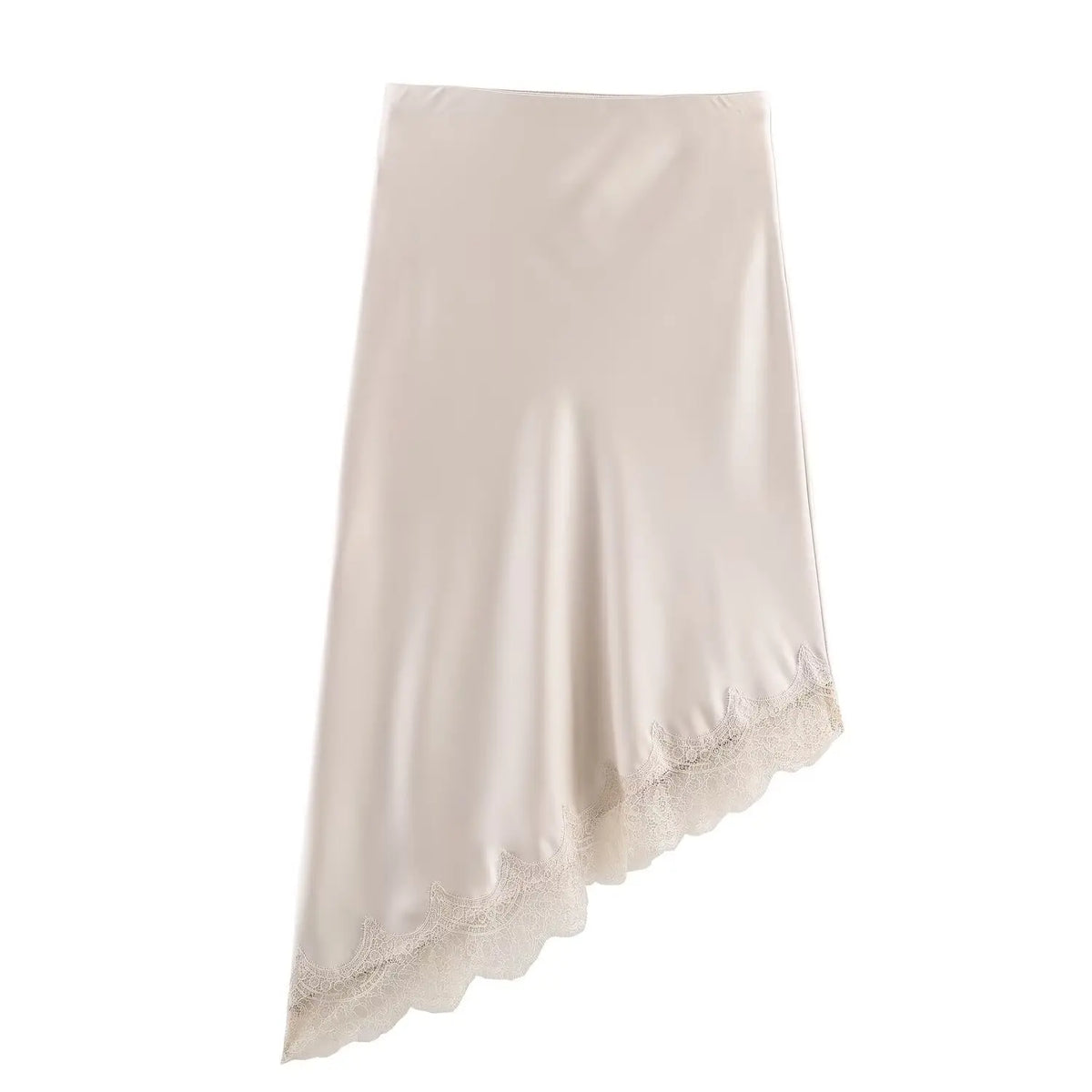 Lace-Trim Satin Midi Skirt