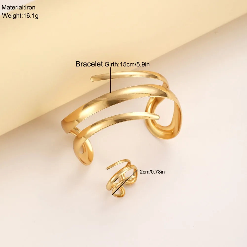 Women's Gold Geometric Bracelet & Ring Set