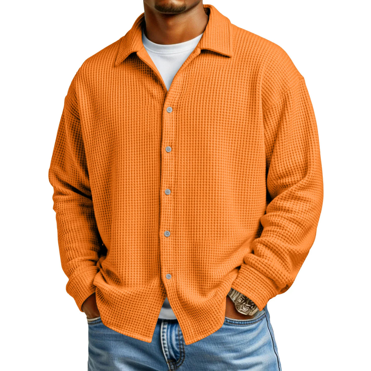 Men's Waffle Texture Button-Down Shirt