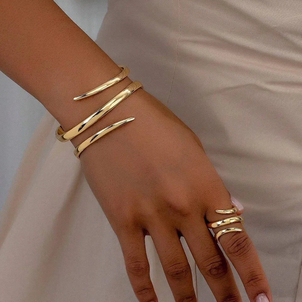 Women's Gold Geometric Bracelet & Ring Set