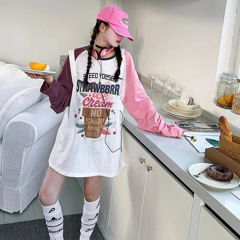 Girls' Patchwork Oversized T-Shirt Dress