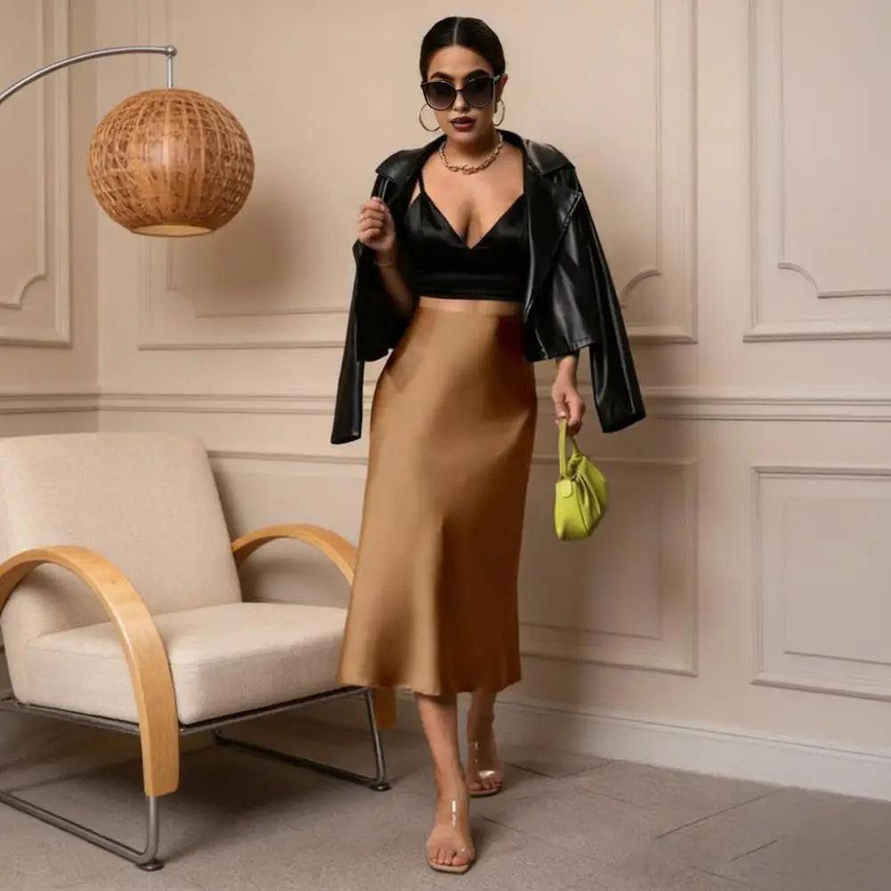 Women's Satin Fishtail Midi Skirt