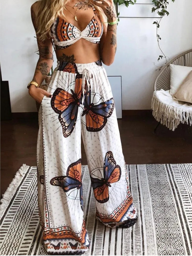 Women's Butterfly Print Two-Piece Set