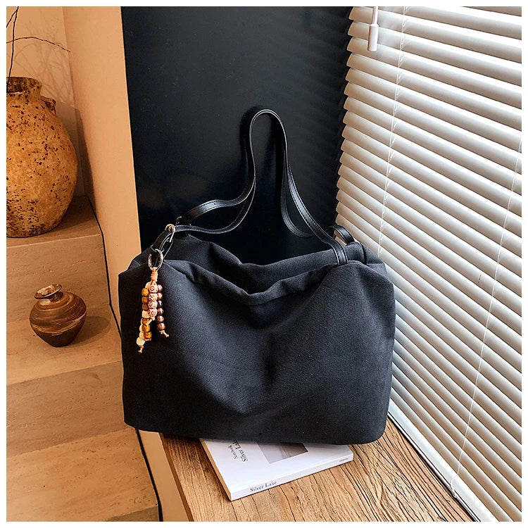 Women's Solid-Color Canvas Tote Bag