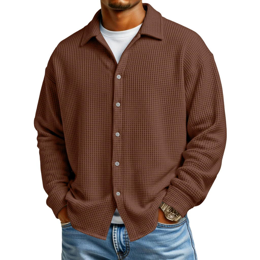 Men's Waffle Texture Button-Down Shirt