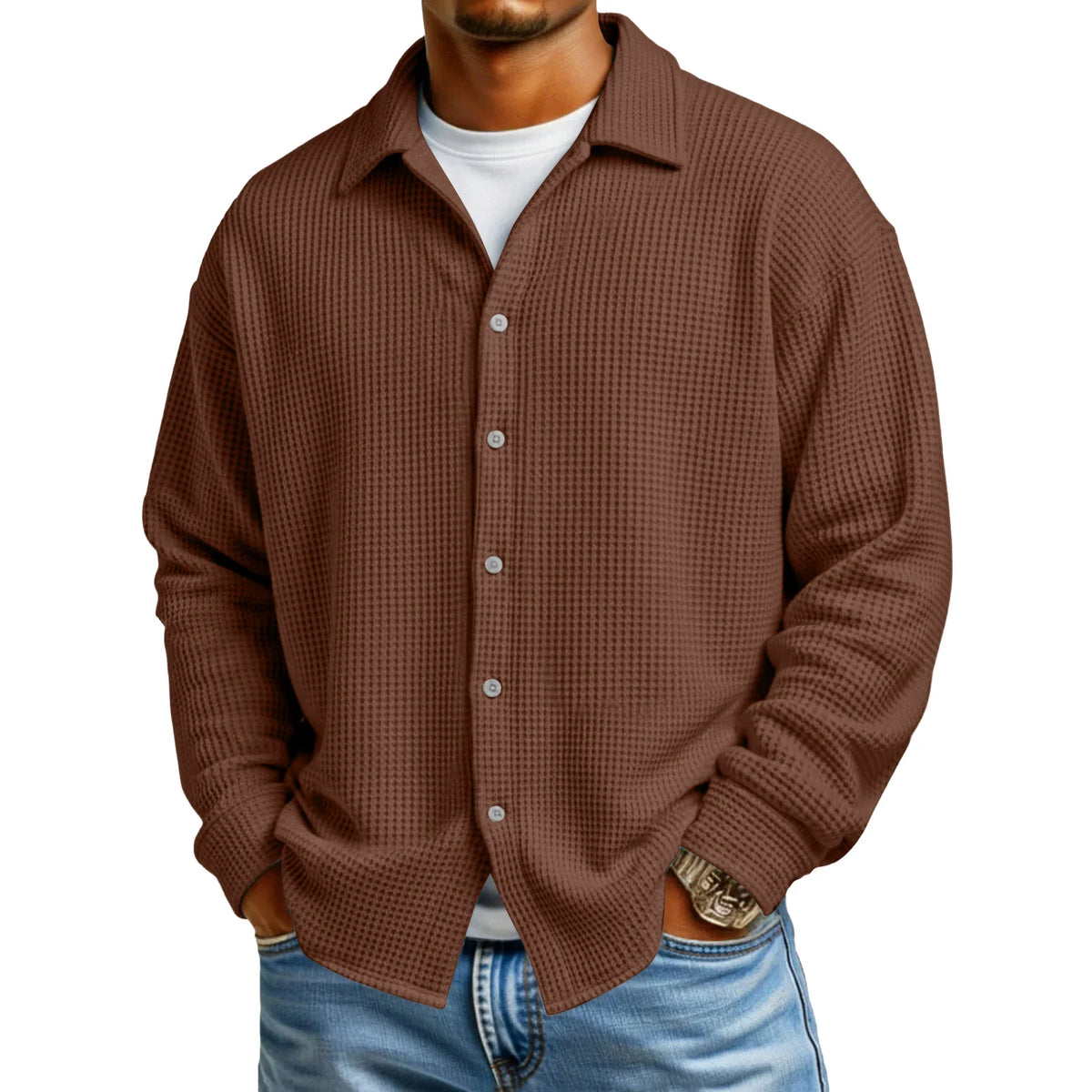 Men's Waffle Texture Button-Down Shirt