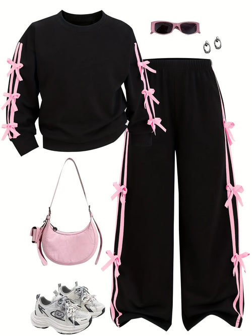 Girls' Bow-Trim Two-Piece Outfit Set