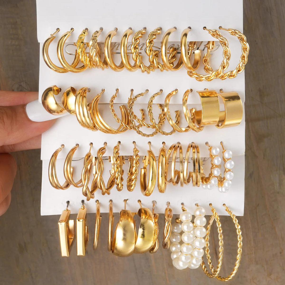Women's Gold Hoop & Pearl Earring Set – 24 Pairs Variety Pack