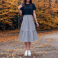 Checkered Patchwork Tiered Midi Skirt