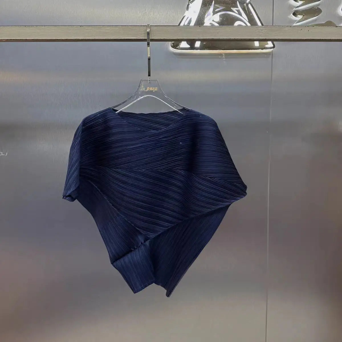 Cyan Pleated Asymmetric Top