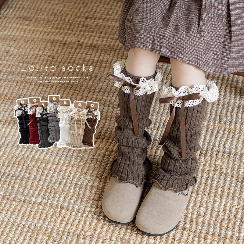 Lace-Ribbon Ballet Leg Warmers