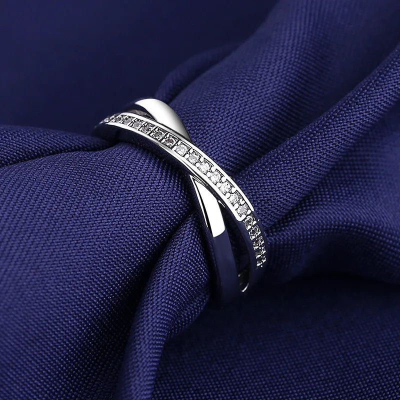 Women's Platinum-Plated Geometric CZ Stackable Ring