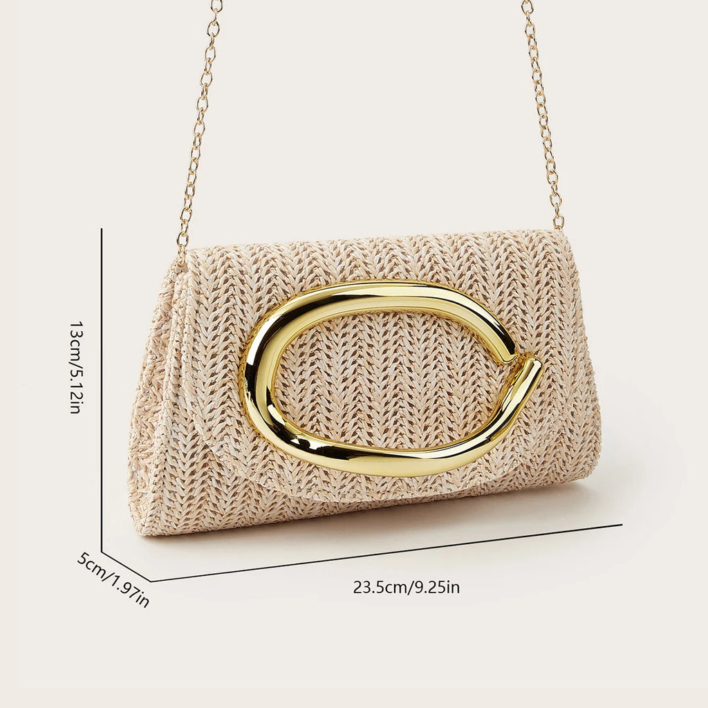 Women's Woven Flap Clutch with Detachable Strap