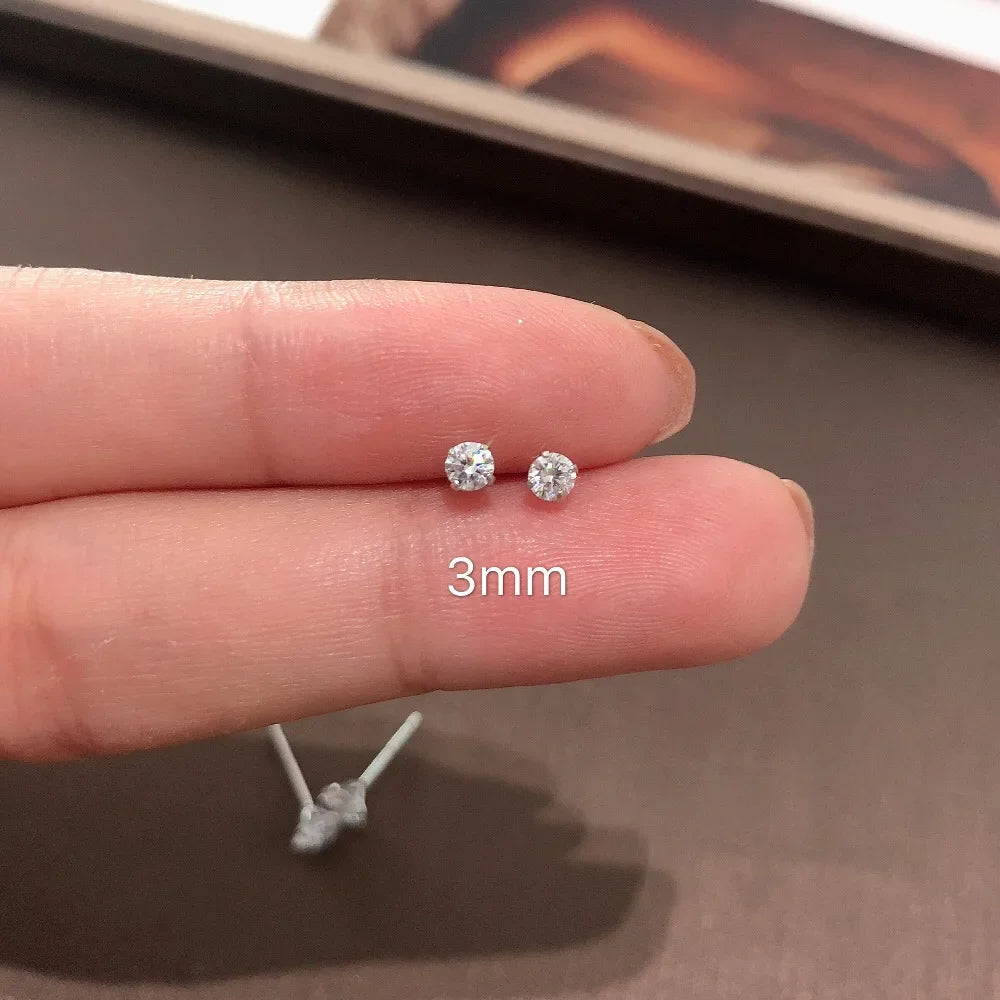 Sterling Silver Tiny Crystal Stud Earrings