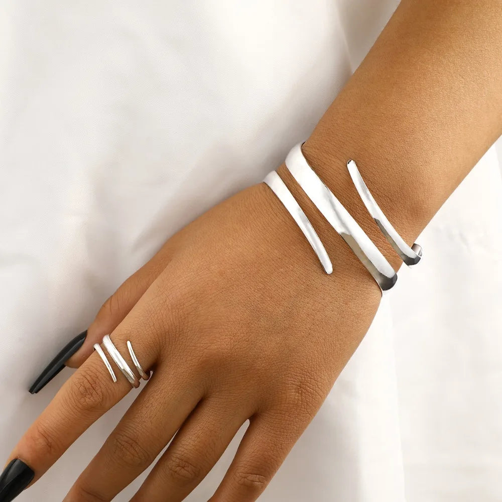 Women's Gold Geometric Bracelet & Ring Set
