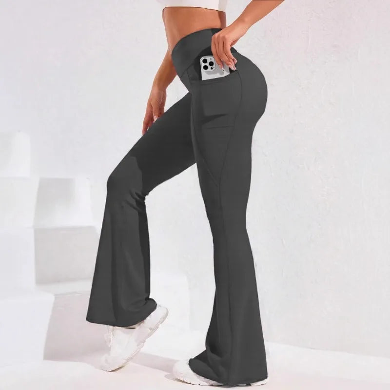 Women's High-Waist Flare Yoga Pants with Pockets