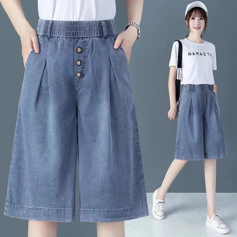 Women's High-Waist Wide-Leg Cropped Jeans