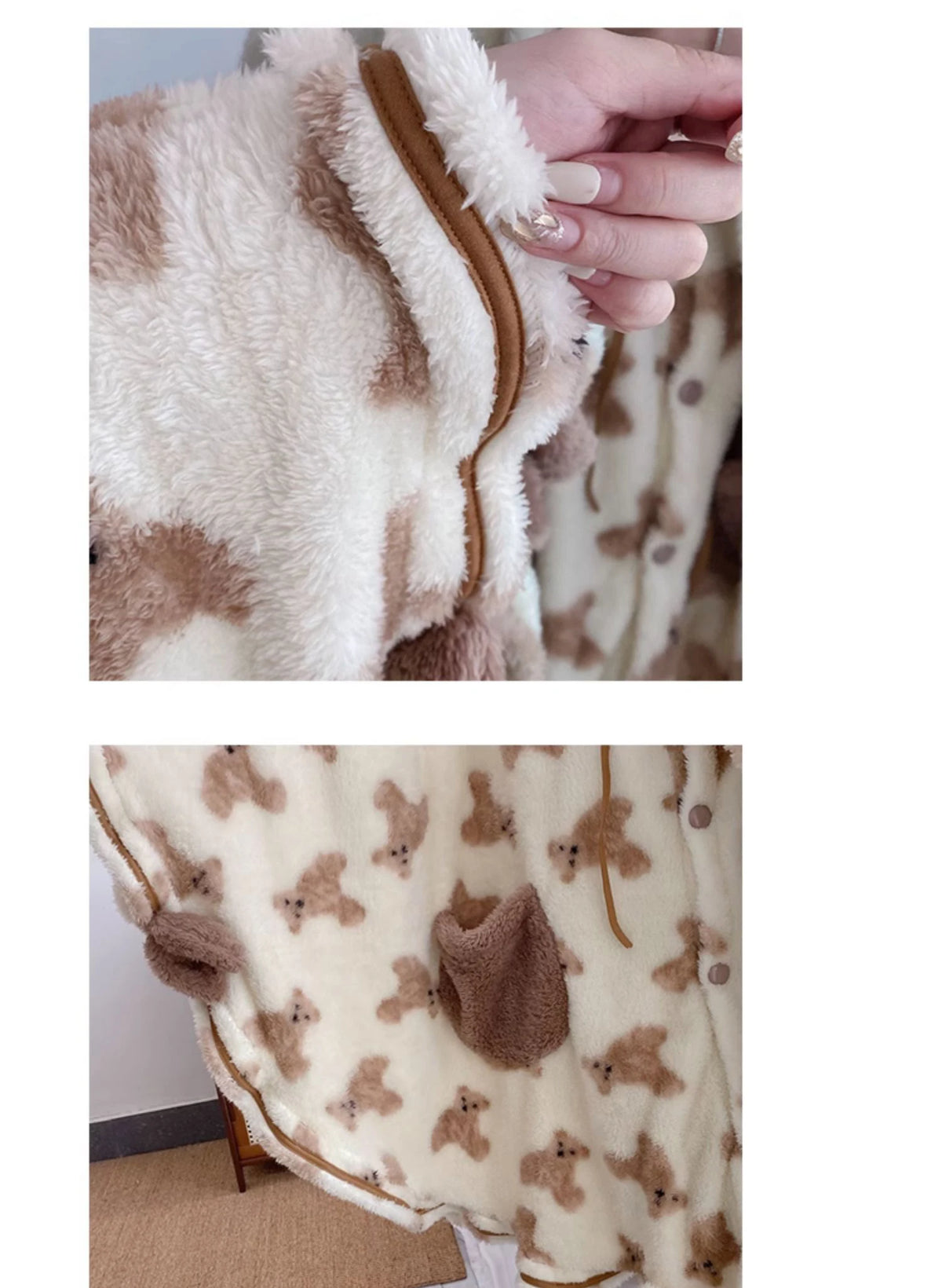 Women's Teddy Bear Print Hooded Plush Robe