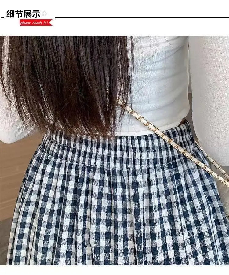 Checkered Patchwork Tiered Midi Skirt