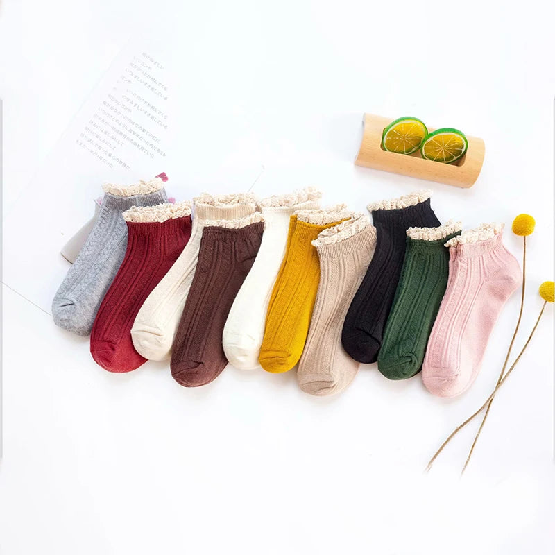 Women's Solid Lace Ruffle Socks, 4-Pack