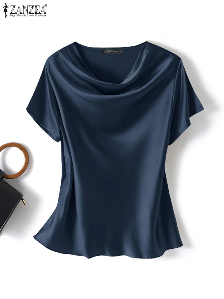 Satin Short-Sleeve Blouse (ZANZEA)