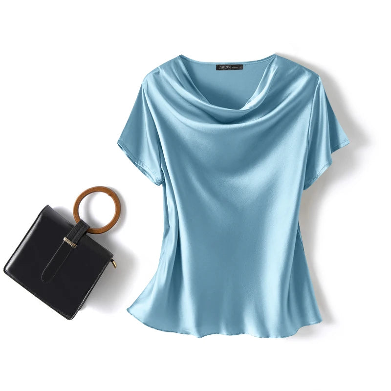 Satin Short-Sleeve Blouse (ZANZEA)
