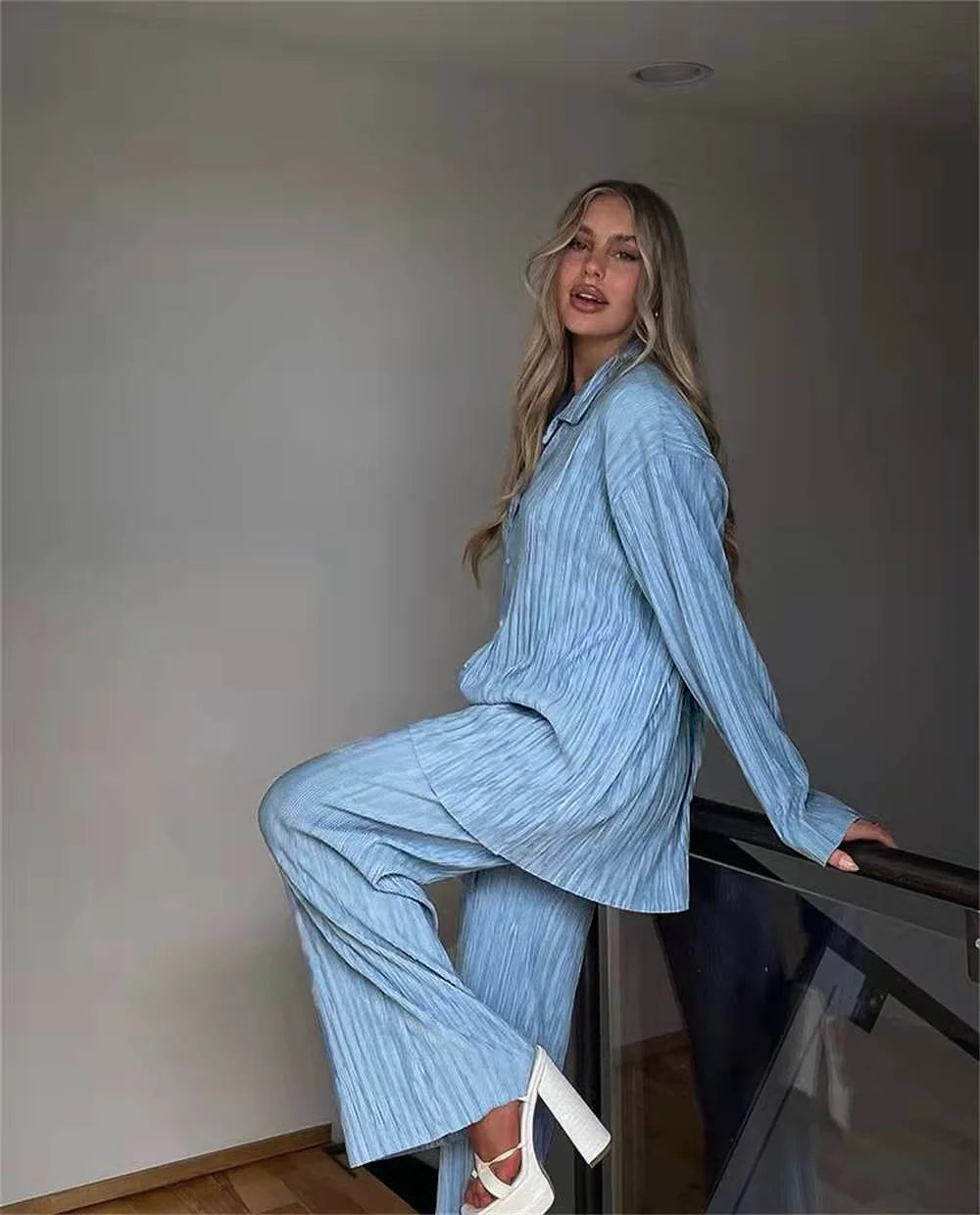 Women's Elegant Pleated Drape Two-Piece Set