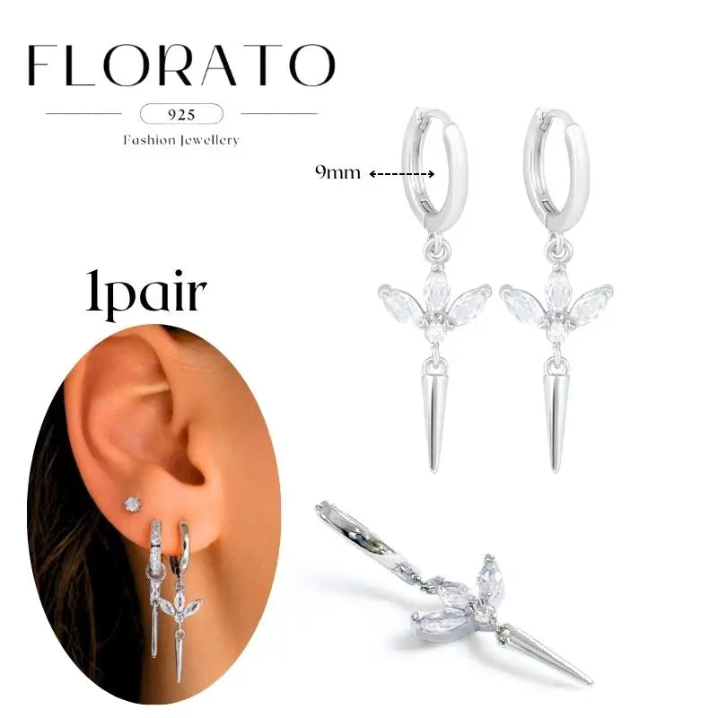 Sterling Silver Butterfly Pendant Hoop Earrings