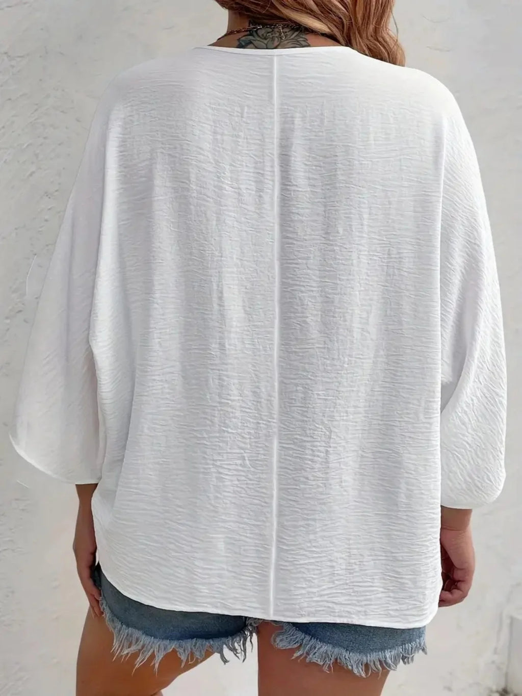 Plus Size Loose V-Neck Long-Sleeve T-Shirt