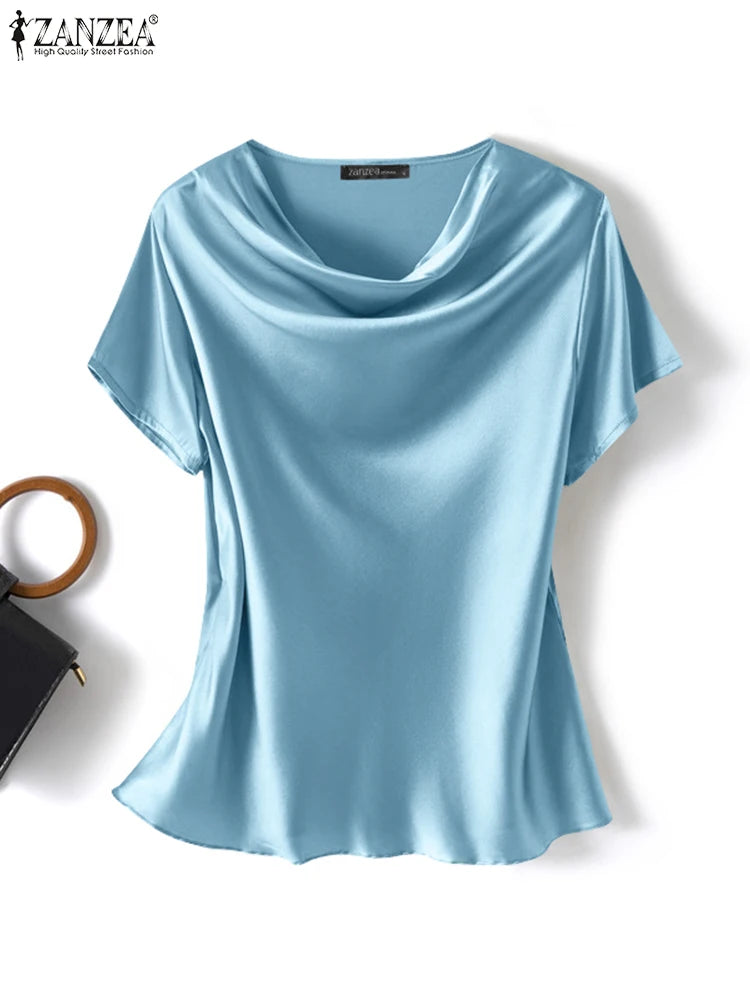 Satin Short-Sleeve Blouse (ZANZEA)