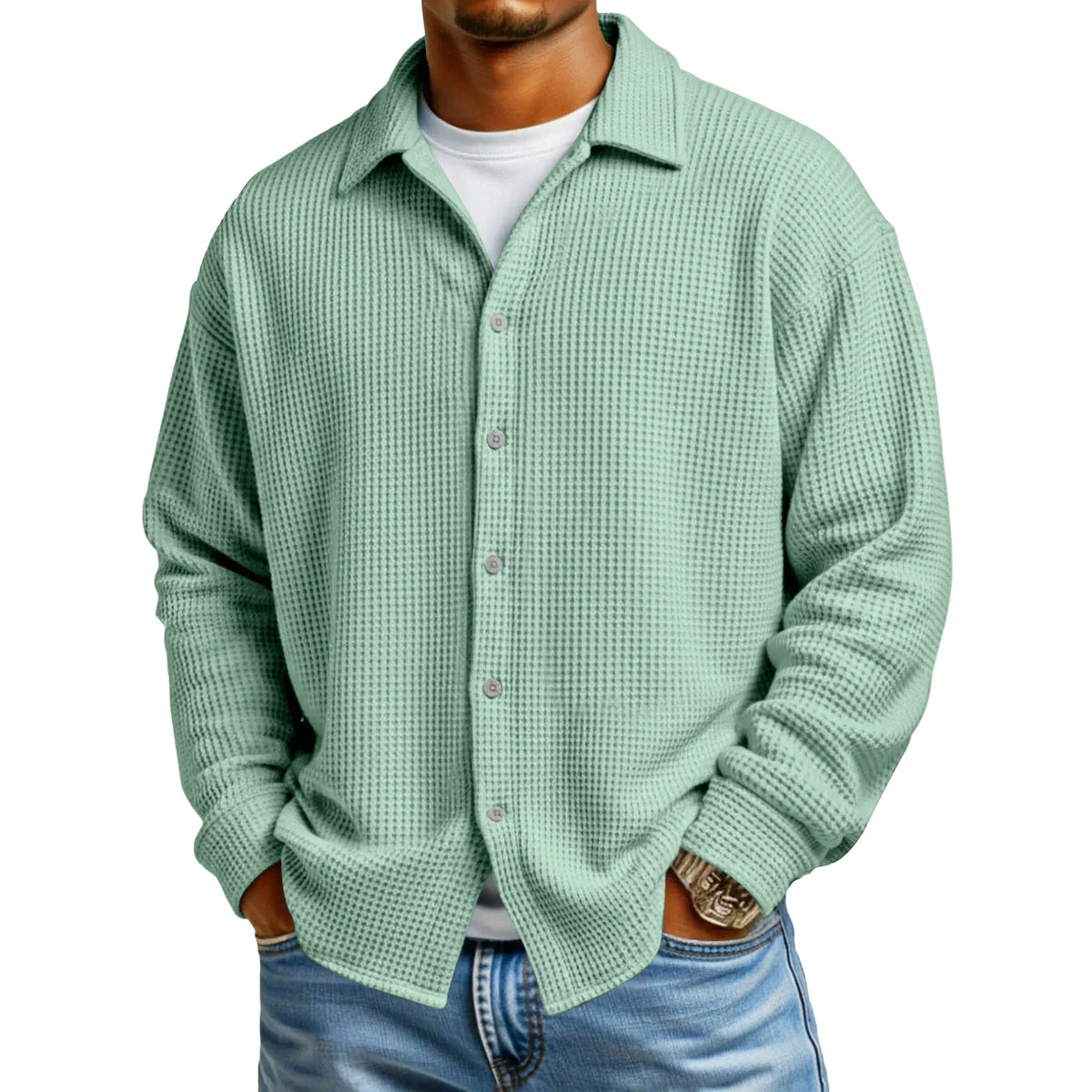 Men's Waffle Texture Button-Down Shirt