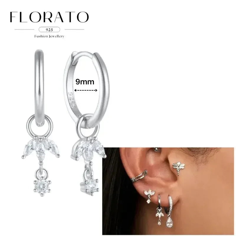 Sterling Silver Butterfly Pendant Hoop Earrings