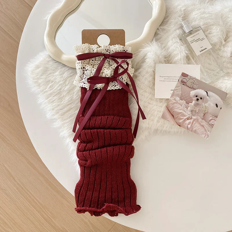 Lace-Ribbon Ballet Leg Warmers