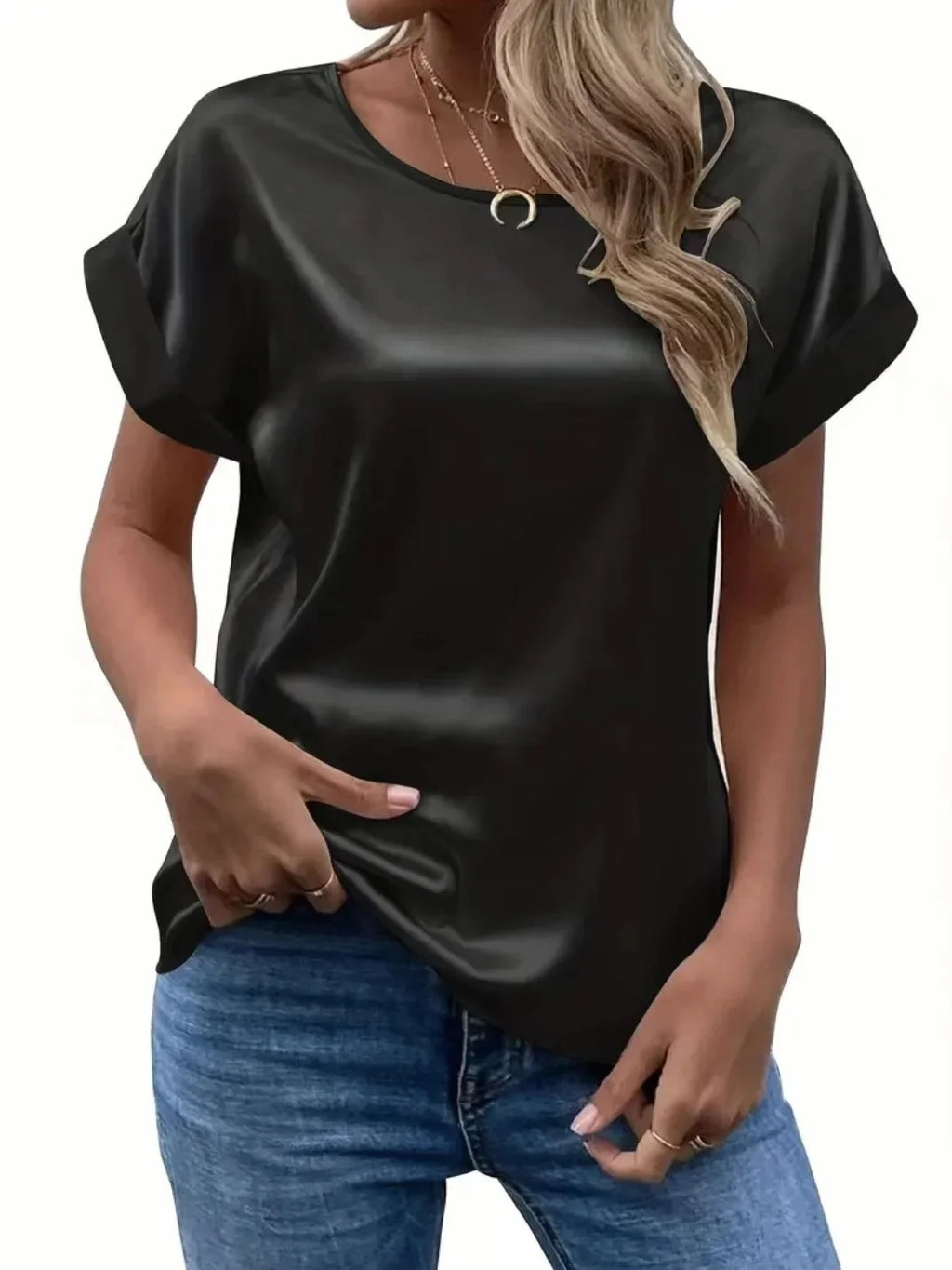 Satin Batwing-Sleeve Blouse